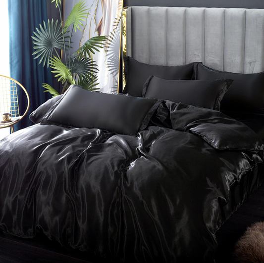 queen - 3 piece silkbliss quilt cover set (black)