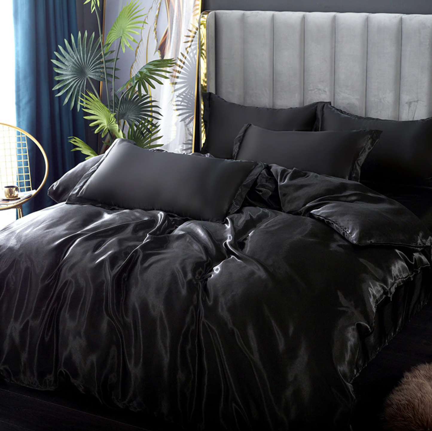 double - 3 piece silkbliss quilt cover set (black)