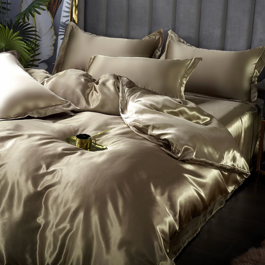 queen - 3 piece silkbliss quilt cover set (champagne gold)