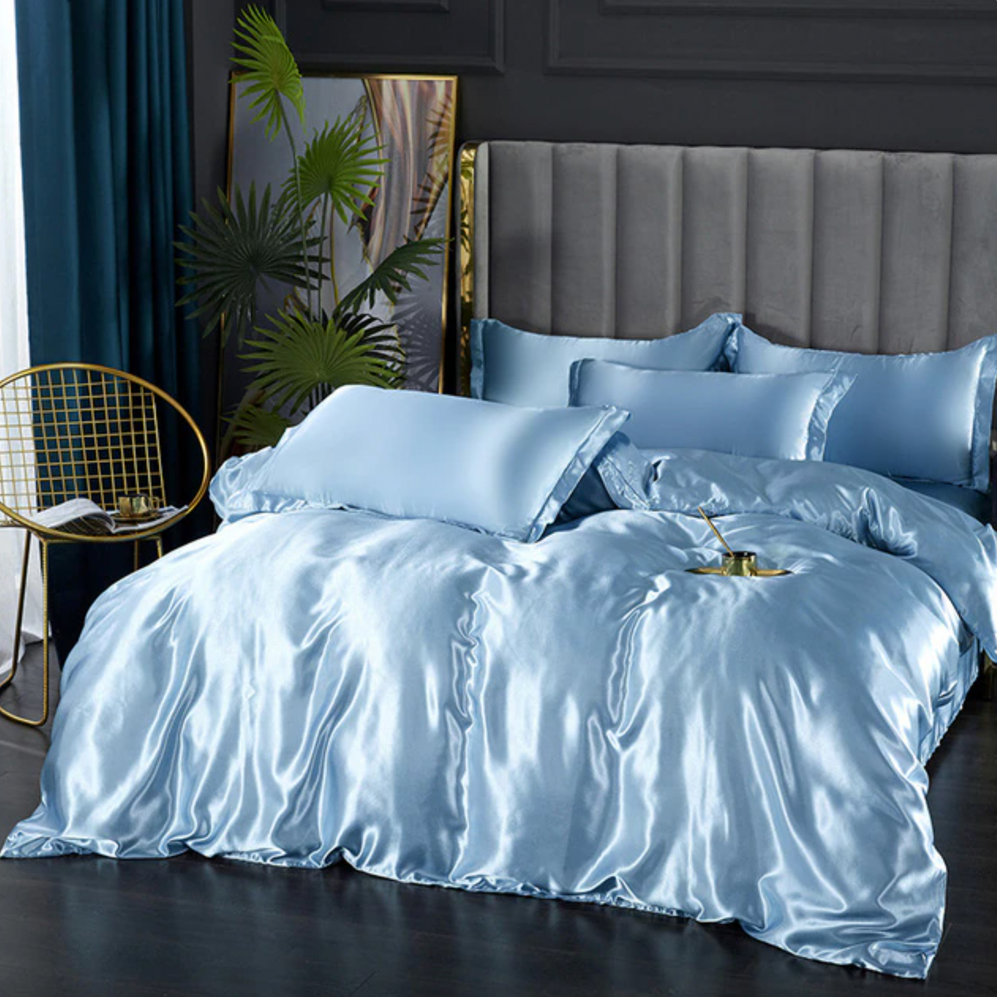 queen - 3 piece silkbliss quilt cover set (blue)